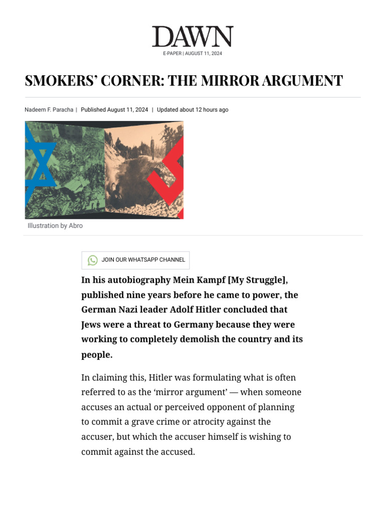 SMOKERS' CORNER - THE MIRROR ARGUMENT - Newspaper | PDF