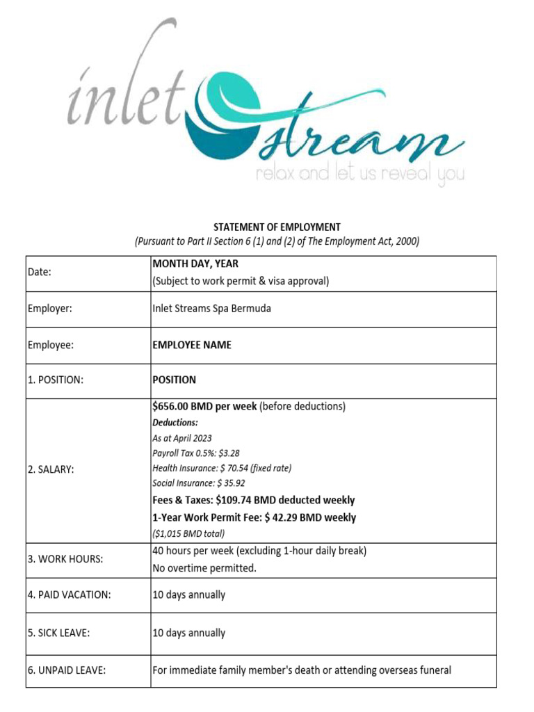 BLANK - Inlet Stream, STATEMENT OF EMPLOYMENT 2024 | PDF