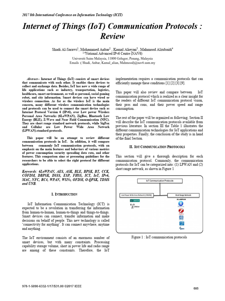 Internet of Things IoT Communication Protocols Review | PDF