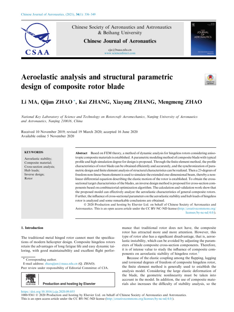 Aeroelastic Analysis of Composite Rotor Blades | PDF | Finite Element ...