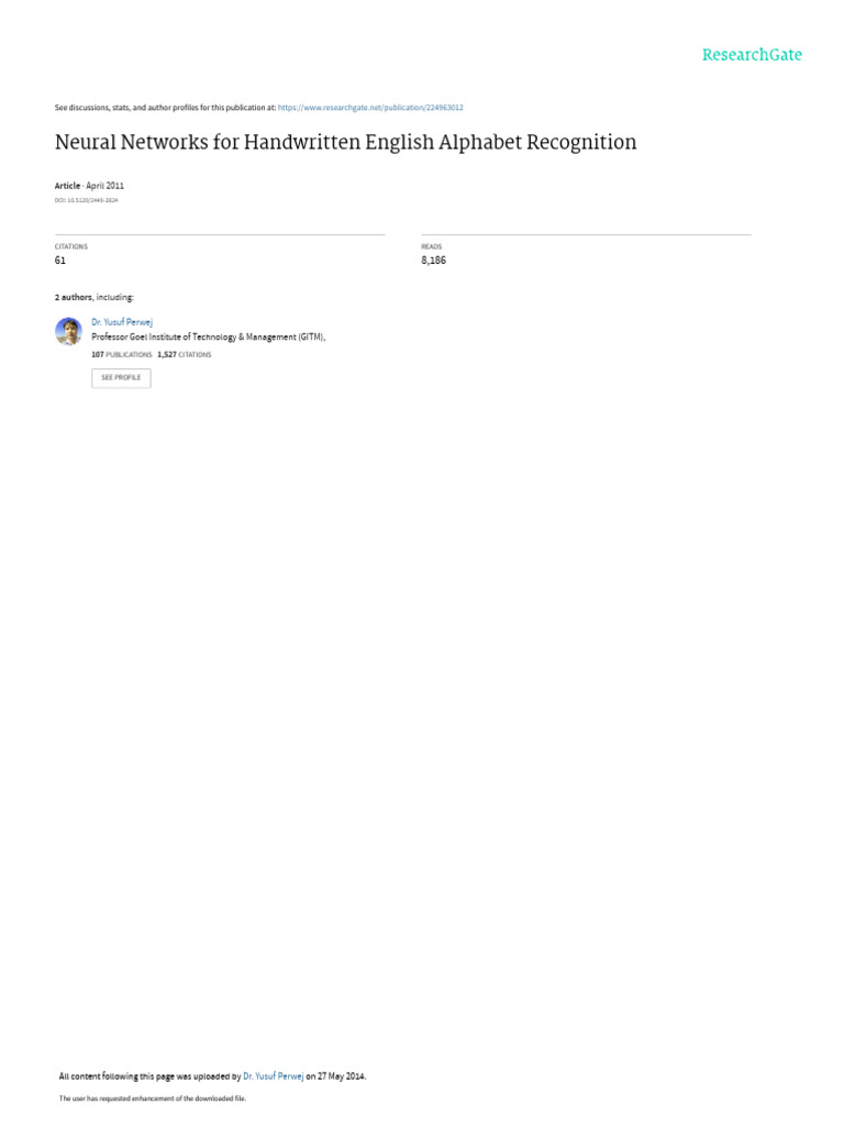 Neural Networks For Handwritten English Alphabet R | PDF