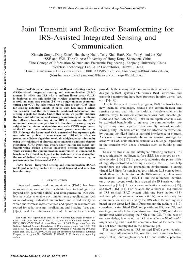 Joint Transmit And Reflective Beamforming For Irs Assisted Integrated