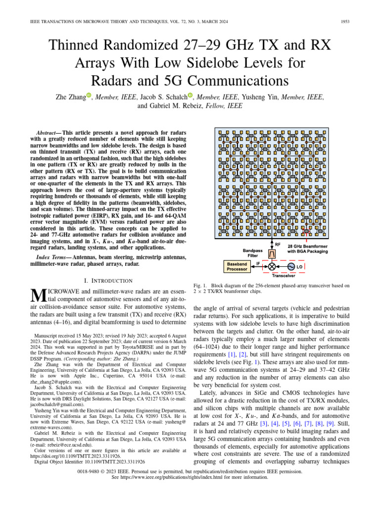 Thinned Randomized 2729 GHZ TX and RX Arrays With Low Sidelobe Levels ...