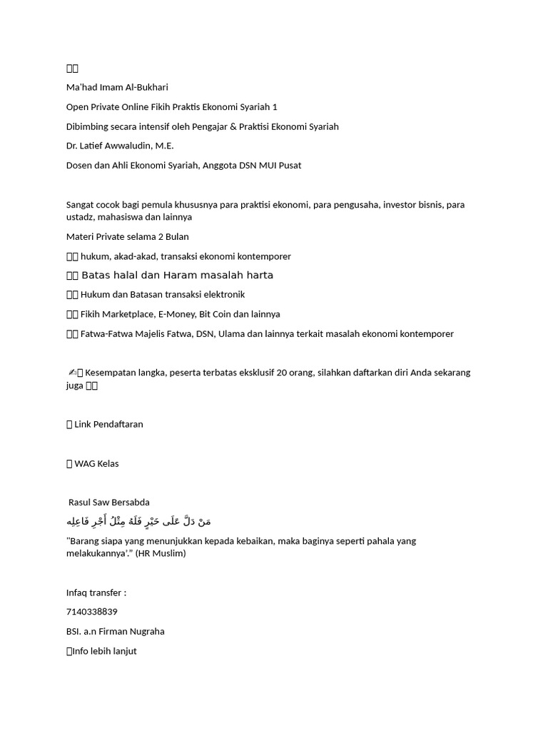 Broadcast semua kelas online ma had ma had imam al bukhari pdf