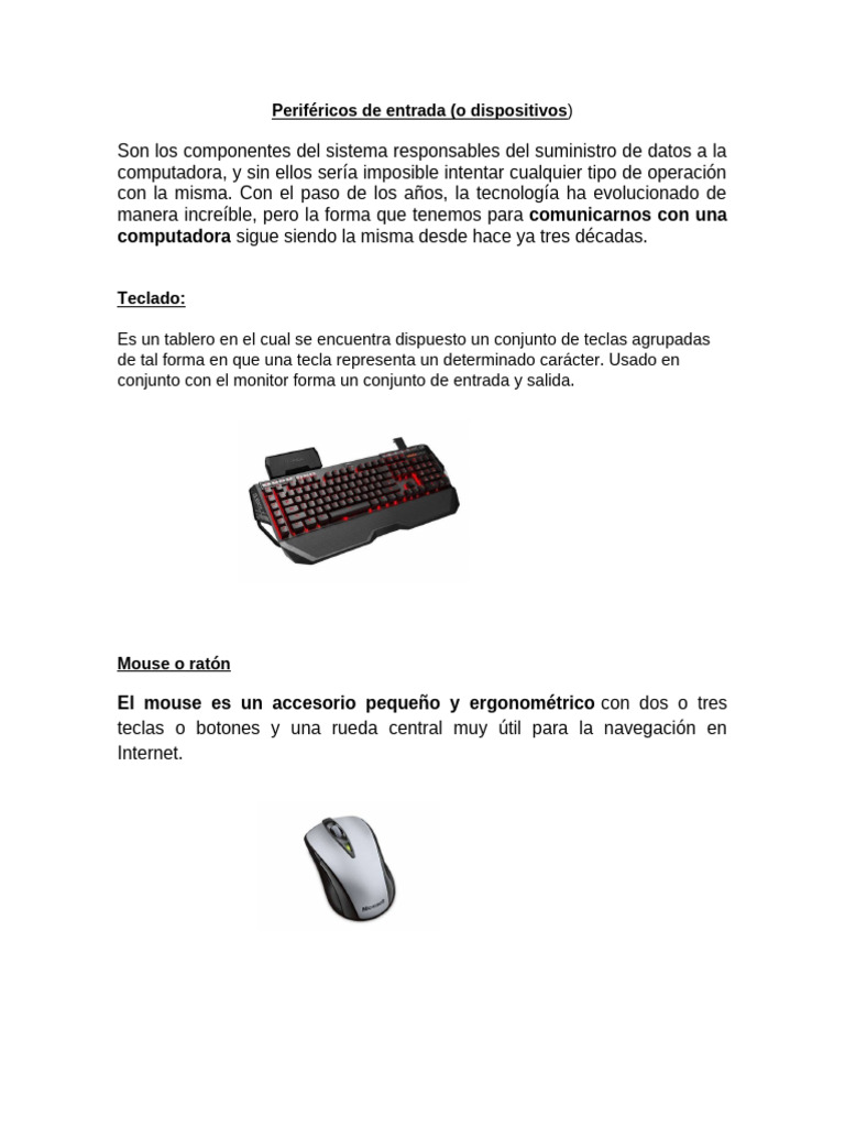 Periféricos de Entrada | PDF | Periférico | Hardware de la computadora