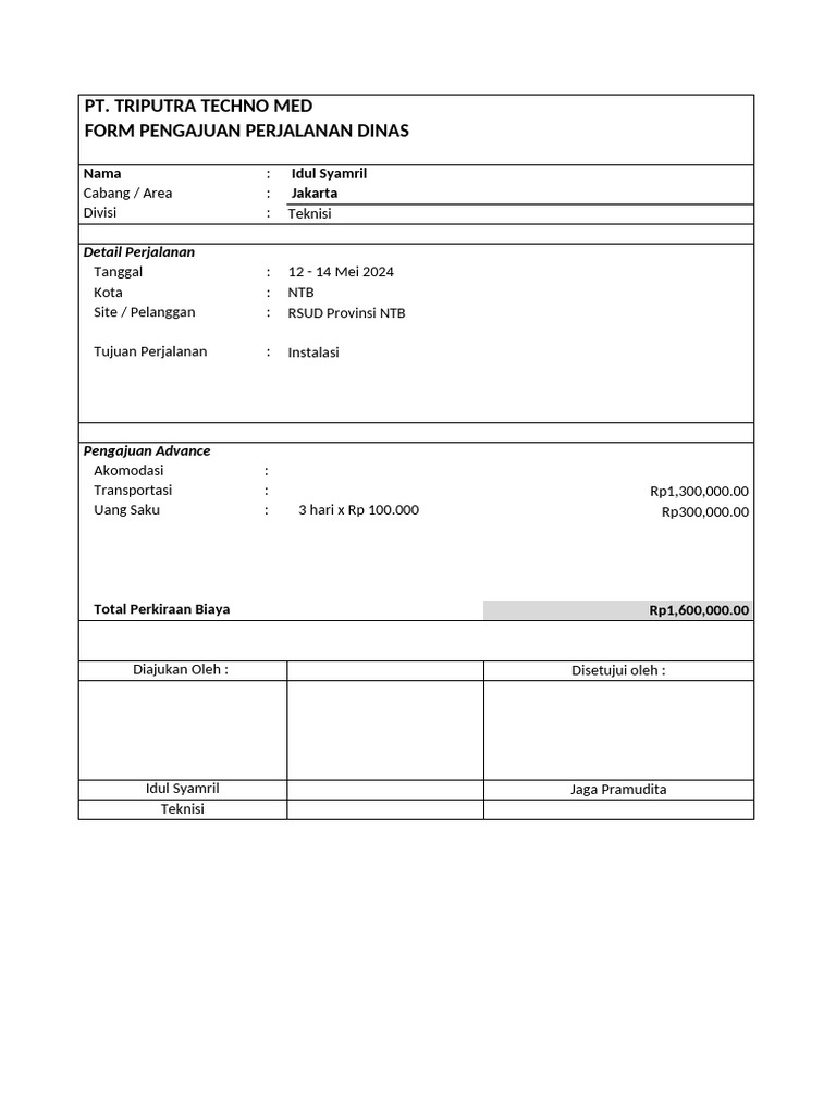 Form pengajuan perjalanan dinas pdf