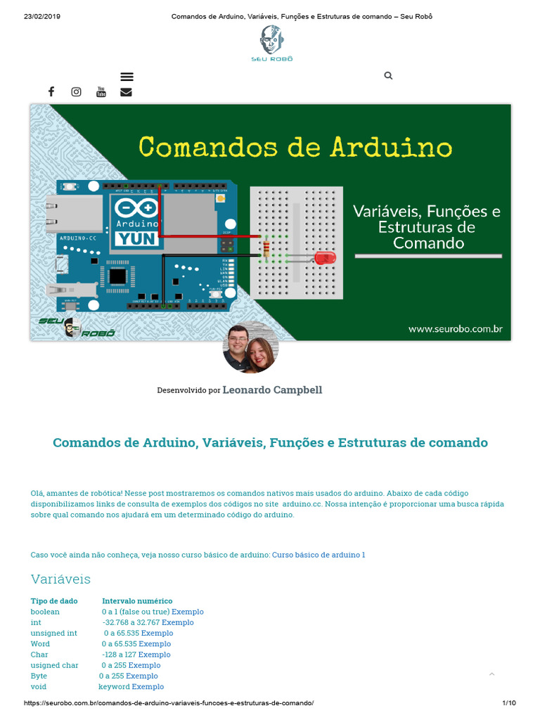 Comandos de Arduino, Variáveis, Funções e Estruturas de Comando - Seu ...