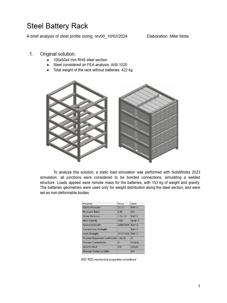 FEA REPORT - Steel Battery Rack | PDF