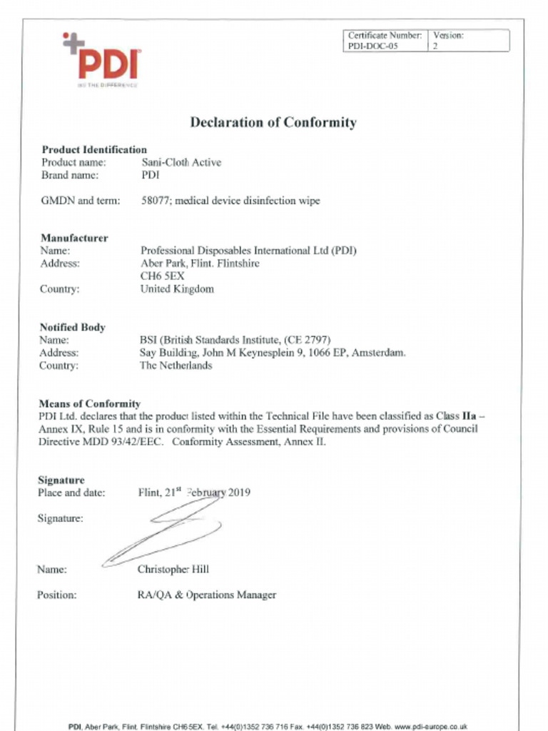 PDI-DOC-05 Sani-Cloth Active (Rev 2) | PDF