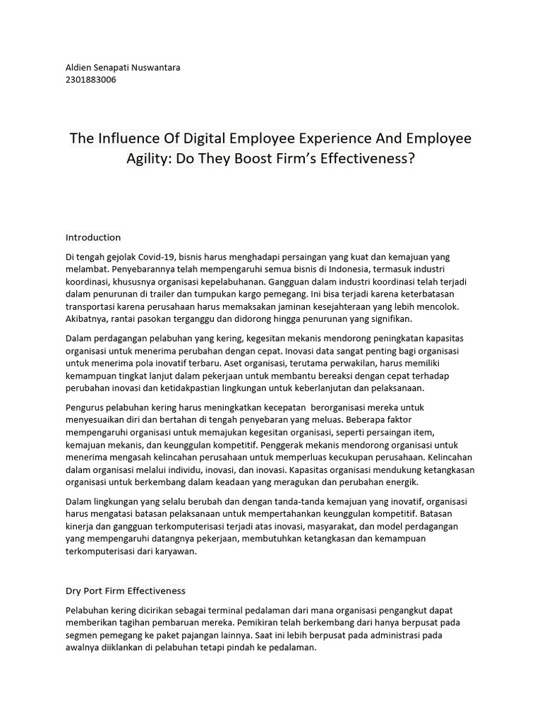 The Influence of Digital Employee Experience and Employee Agility | PDF