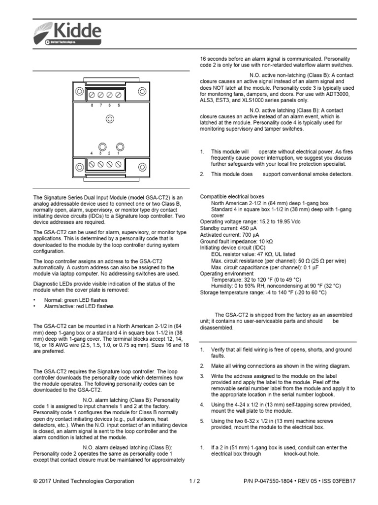 Gsa ct2 Kidde Manual Instalacion SH Ingenieria | PDF