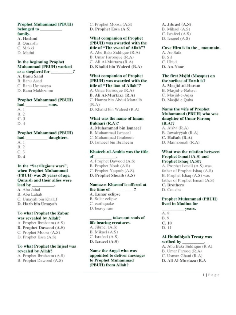 Pak mcqs islamiat pdf