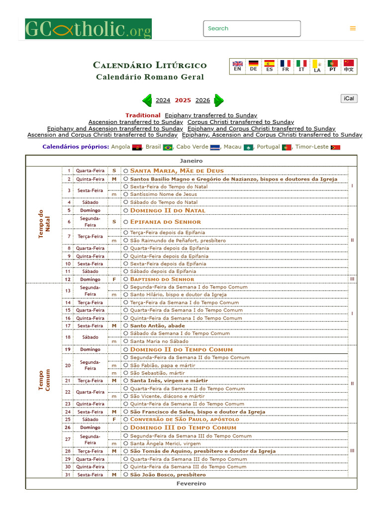 Calendário Litúrgico — Calendário Romano Geral (2025) PDF