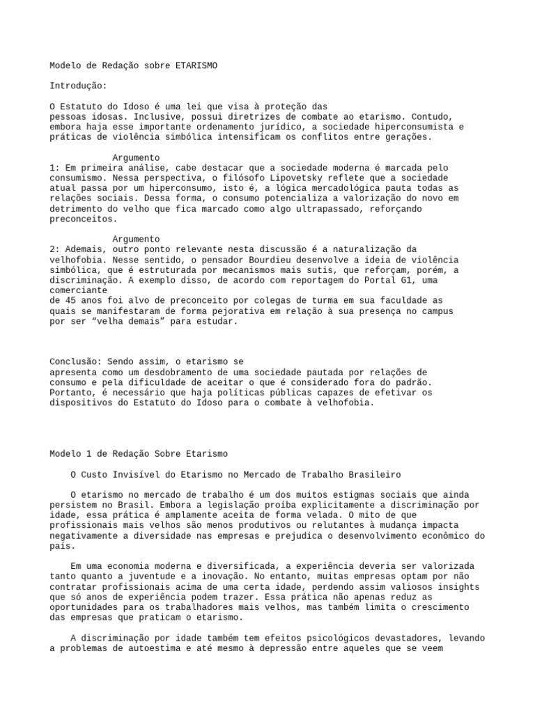 Redação Sobre Os Idosos | PDF