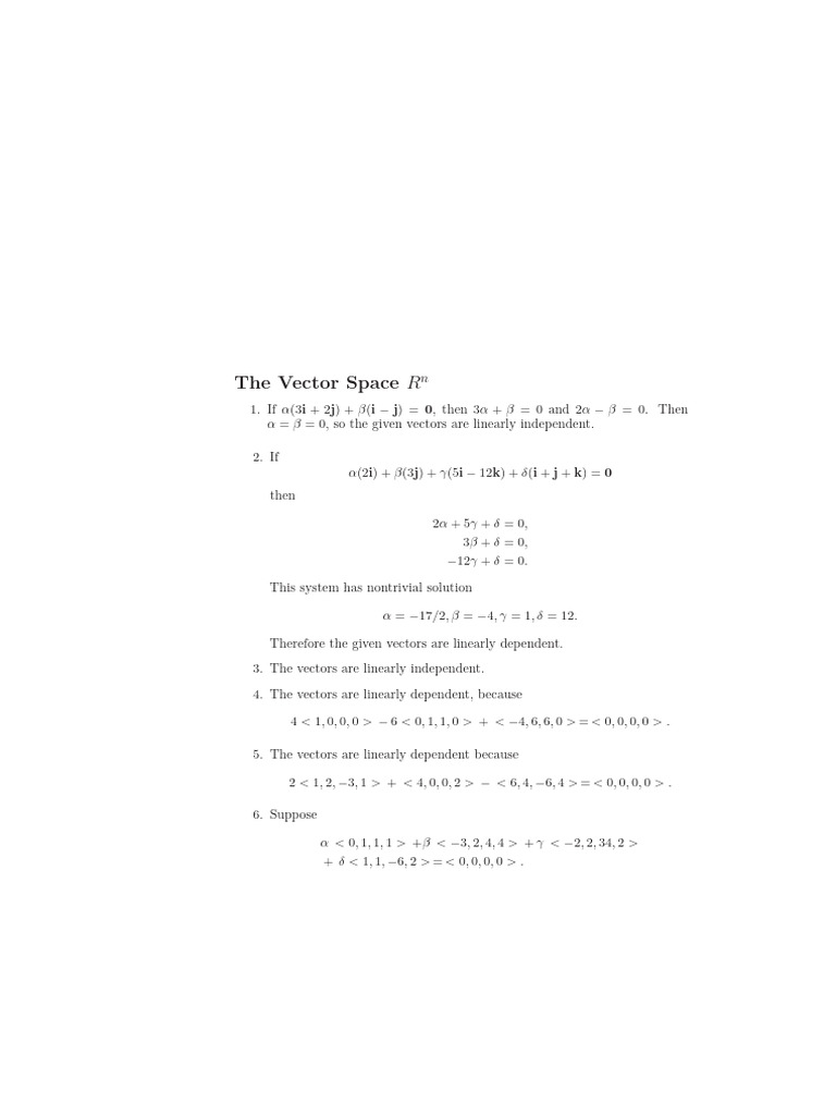 MATH - 203 - 17 - The Vector Space R N - SOLUTIONS | PDF