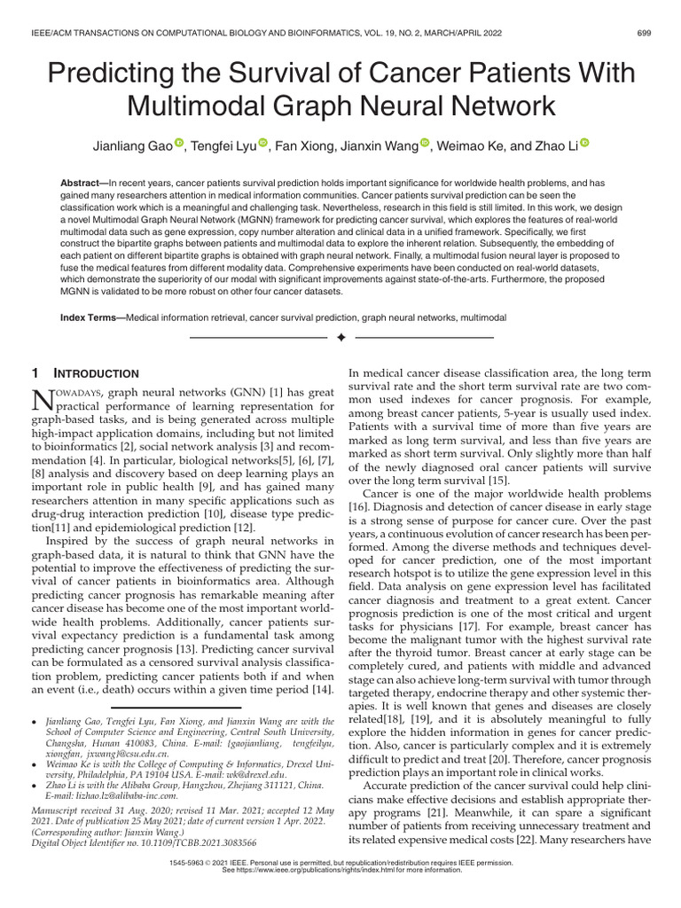 Predicting The Survival of Cancer Patients With Multimodal Graph Neural ...