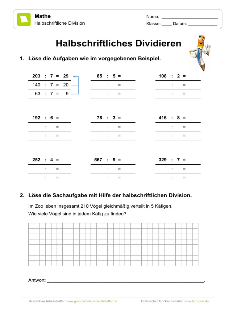 Halbschriftliche Division Uebungen 08 | PDF