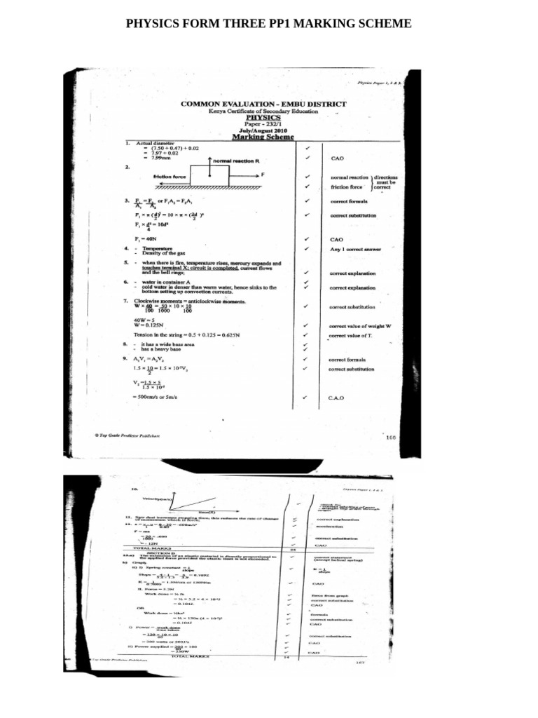 Physics Form 3 p1 Marking Schem1 | PDF