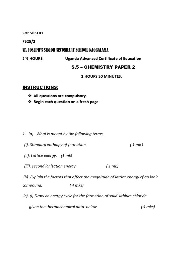 S5 Chemistry Paper 2 Pdf
