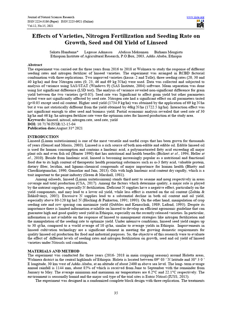 Effects of Varieties, Nitrogen Fertilization and Seeding Rate On Growth ...