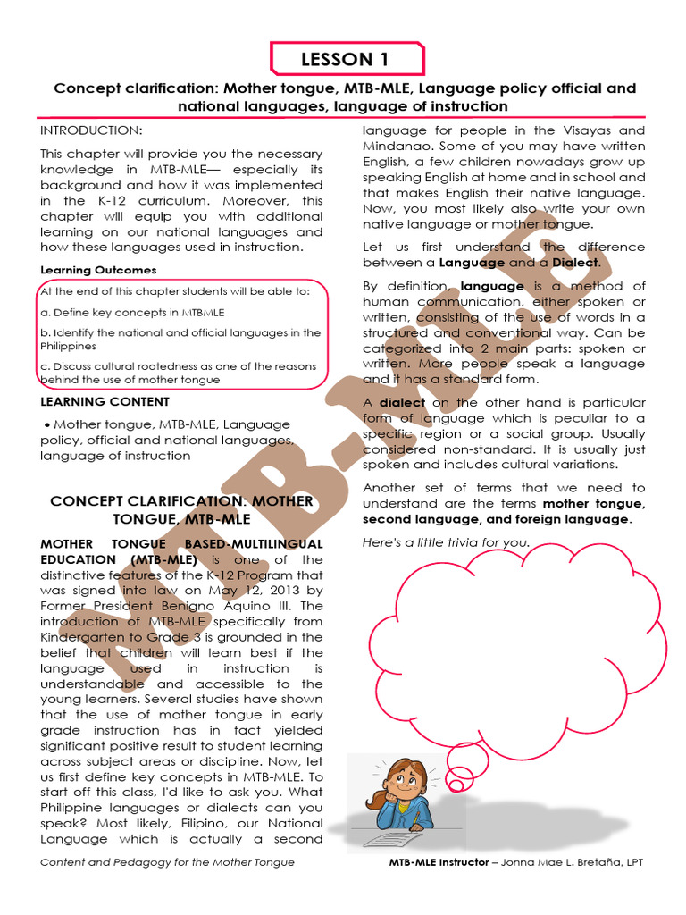 Understanding MTB-MLE in Education | PDF | Tagalog Language | First ...