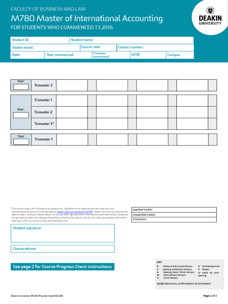 M780 Master of International Accounting: For Students Who Commenced T3 ...