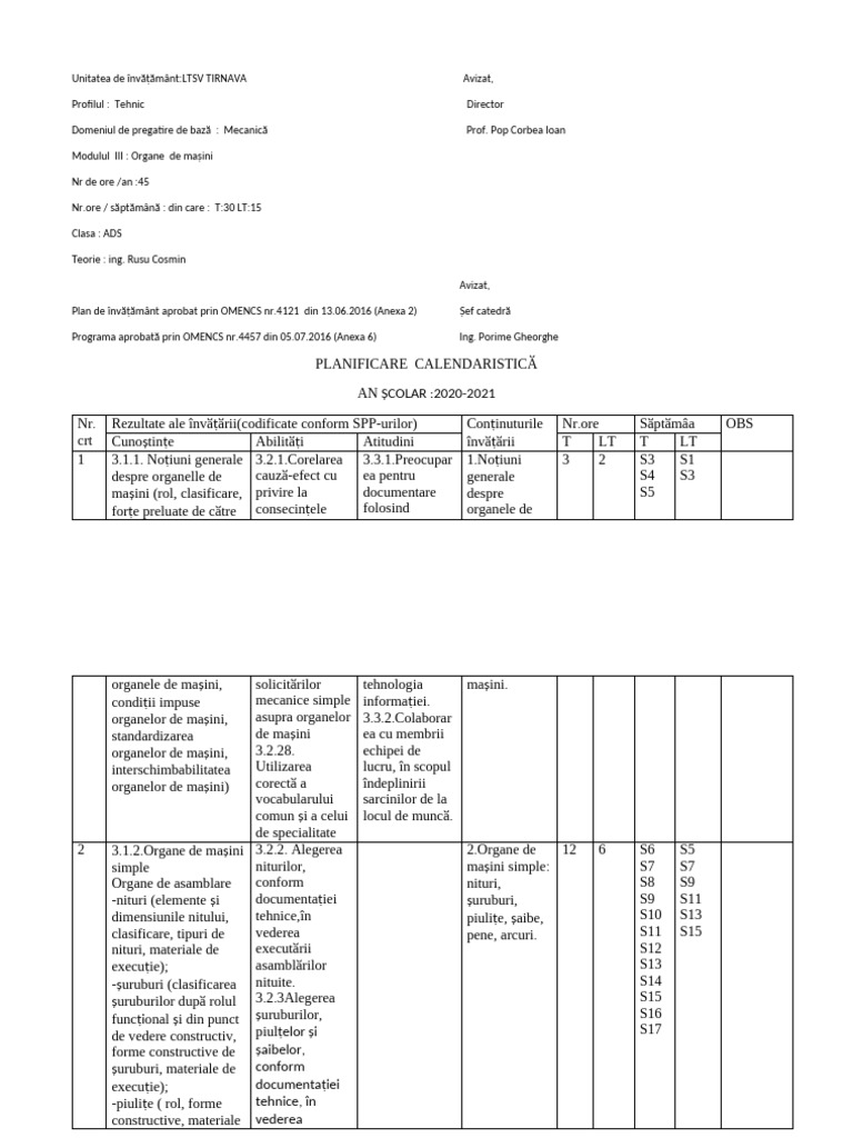 Planificare Scolara OM ADS | PDF