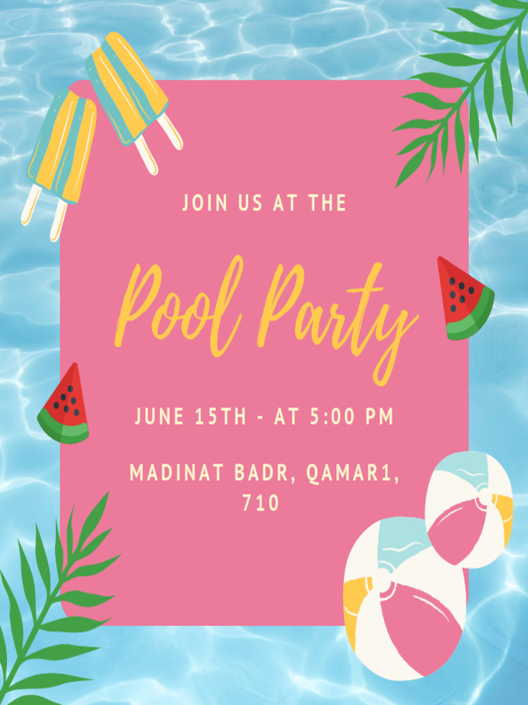 Pink and Blue Pool Party Invitation | PDF