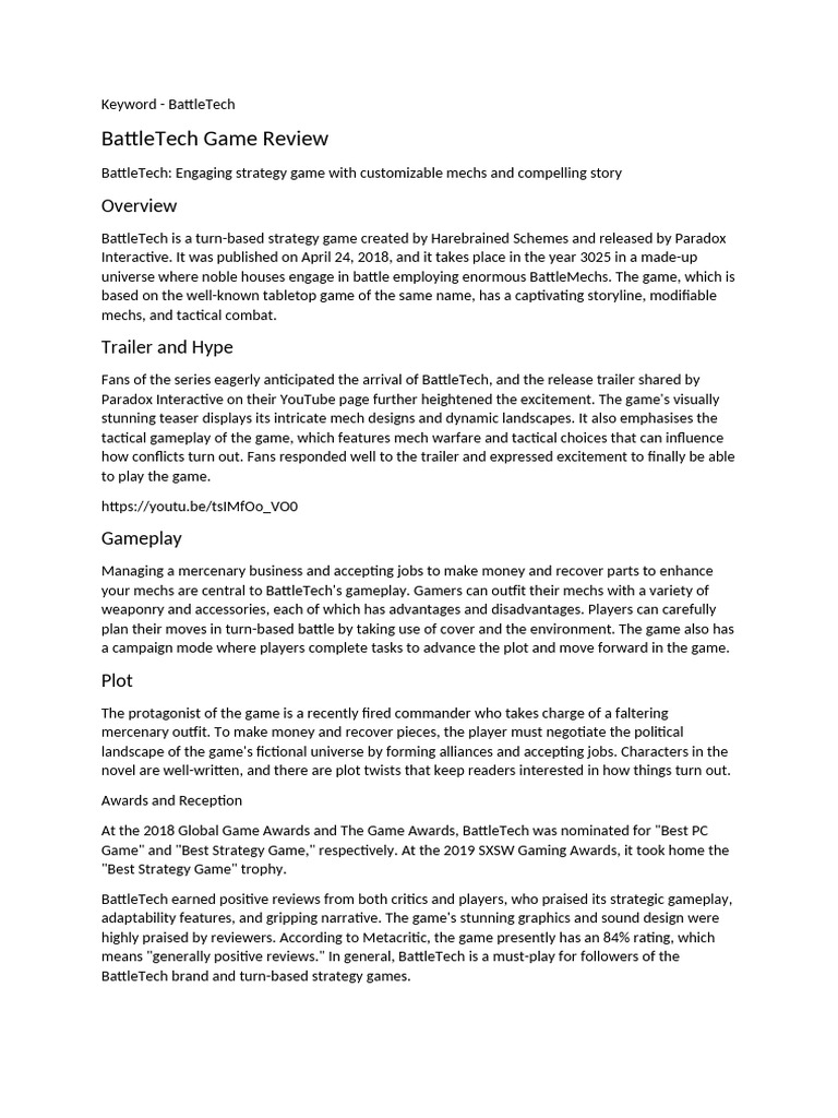 Battletech game review pdf