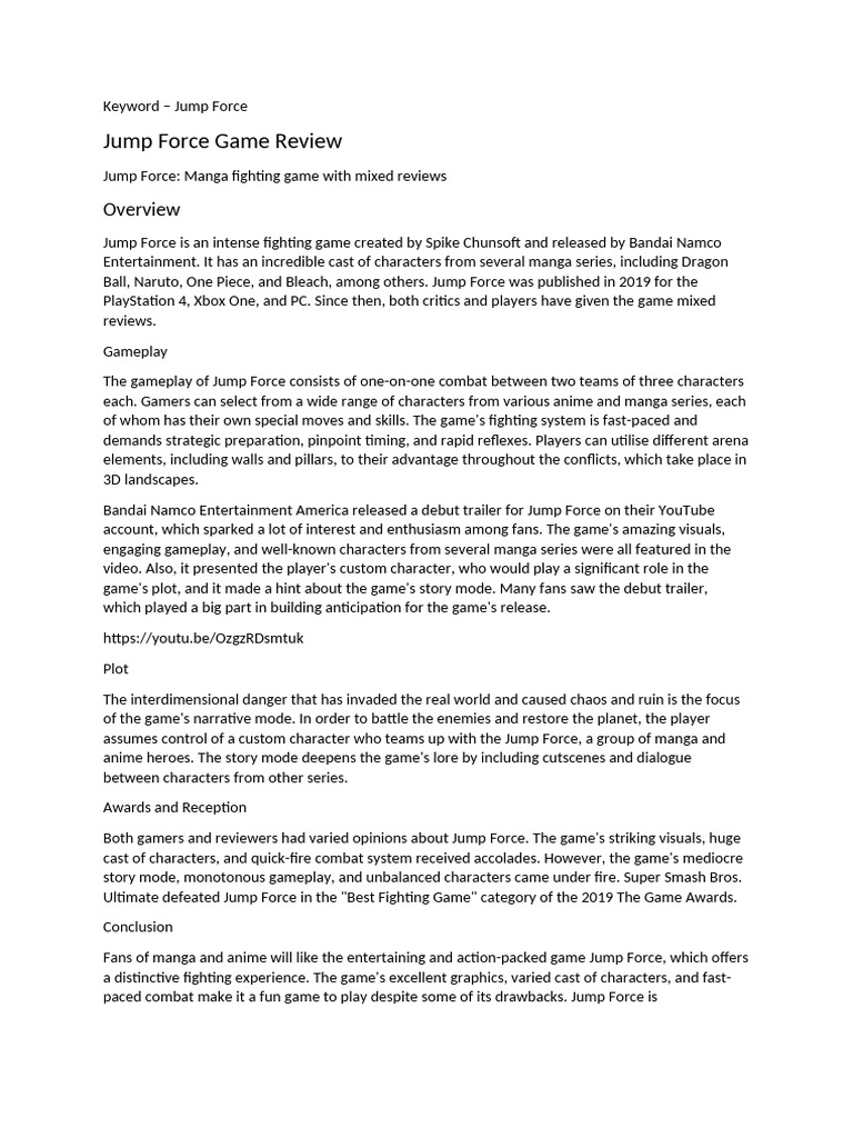 Jump force game review pdf