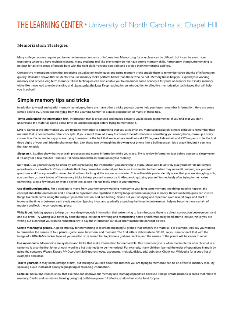 MEMORIZATION STRATEGIES THE LEARNING CENTER visual data 2