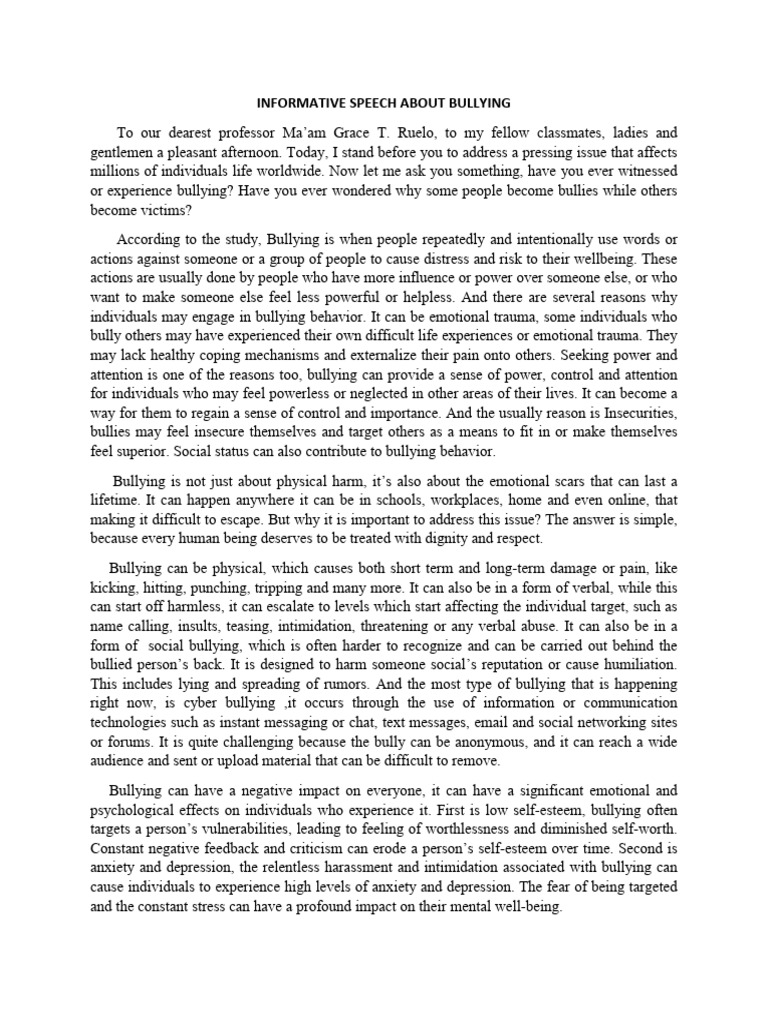 Informative speech about bullying pdf