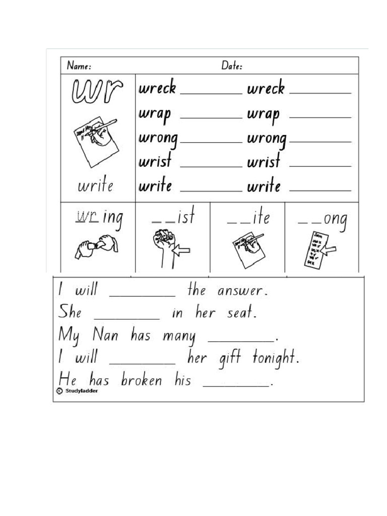 WR Diagraph Worksheet PDF