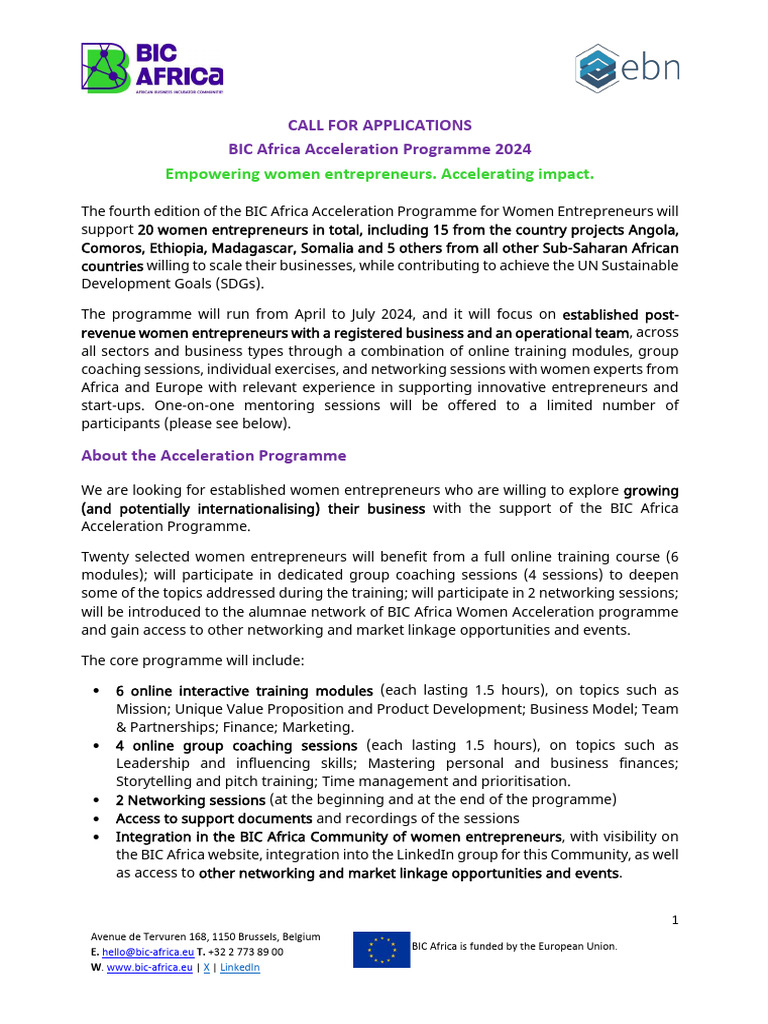 BIC Africa Women Entrepreneurs Program 2024 | PDF | Entrepreneurship ...