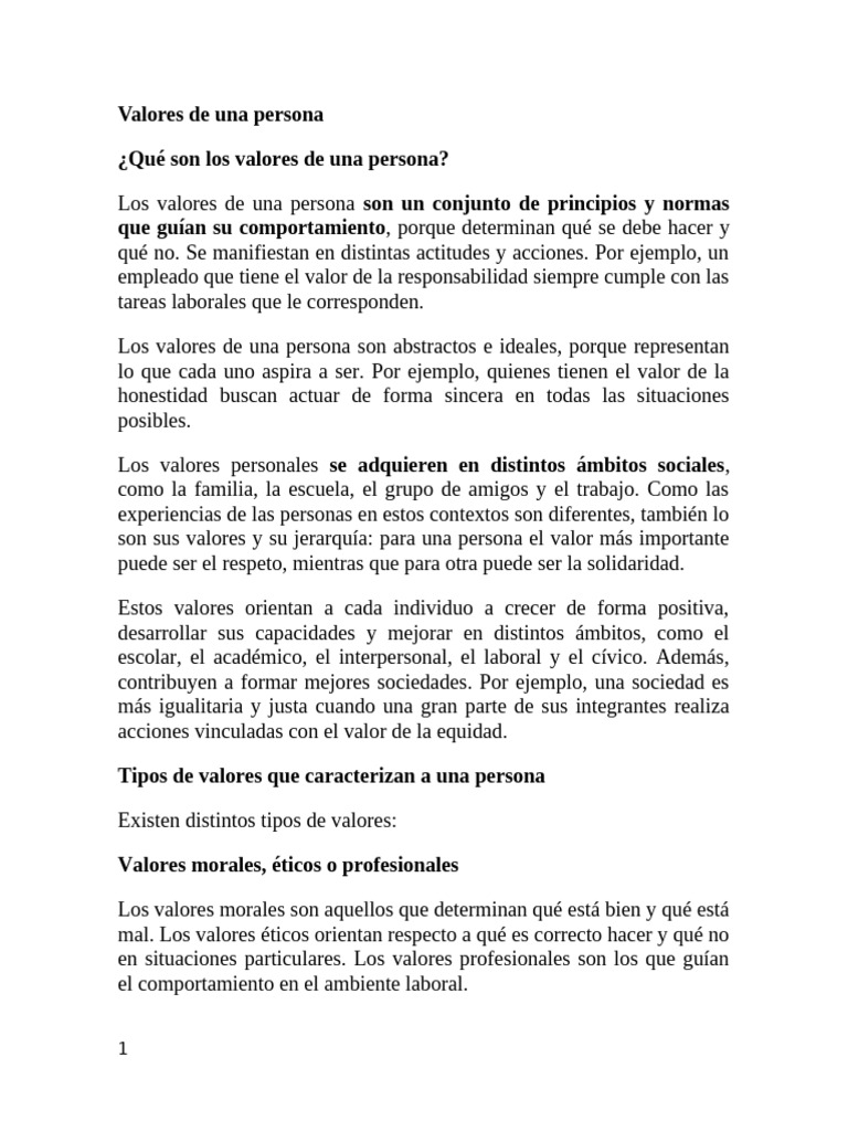 Valores de Una Persona | PDF