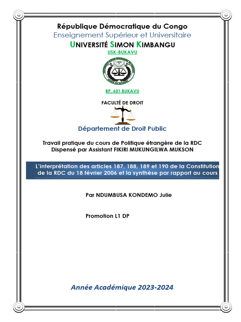 TP - PE de La RDC - Pour Fusion - 104100 | PDF