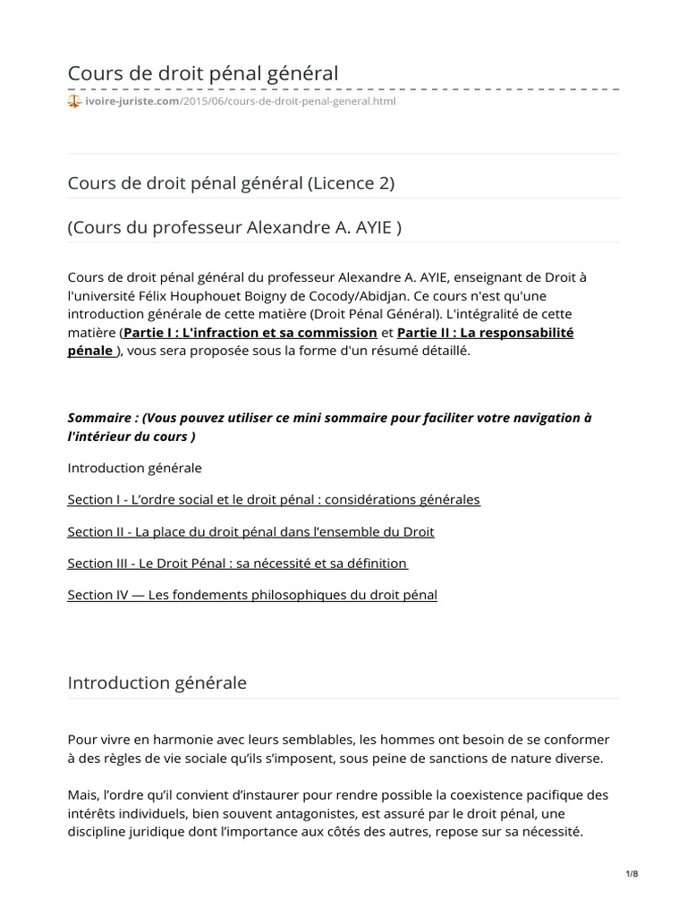 Cours de Droit Pénal Général | PDF