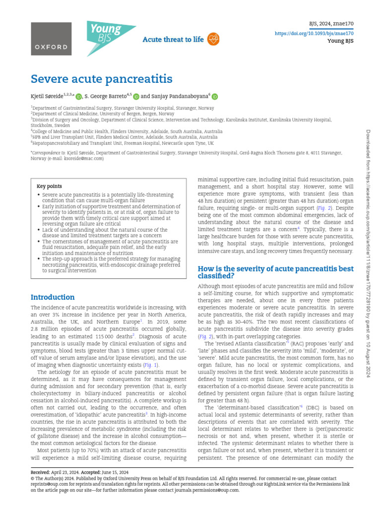 Severe Acute Pancreatitis | PDF