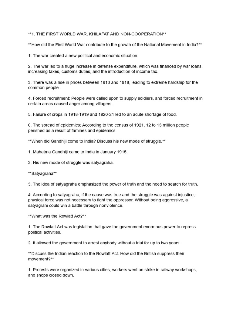 Impact of WWI on India's National Movement | PDF | Mahatma Gandhi ...