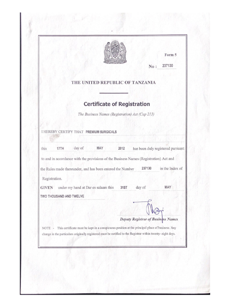 Certificate of Registration Premium | PDF