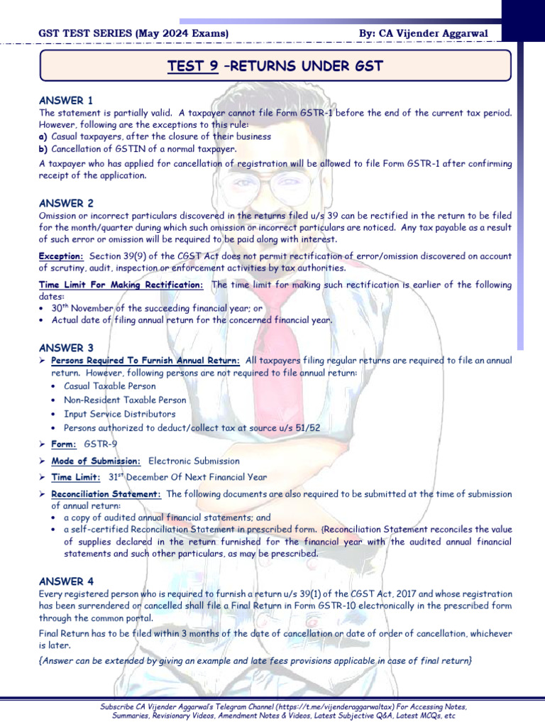 Ca Inter Gst Test 9 Returns Solutions Pdf