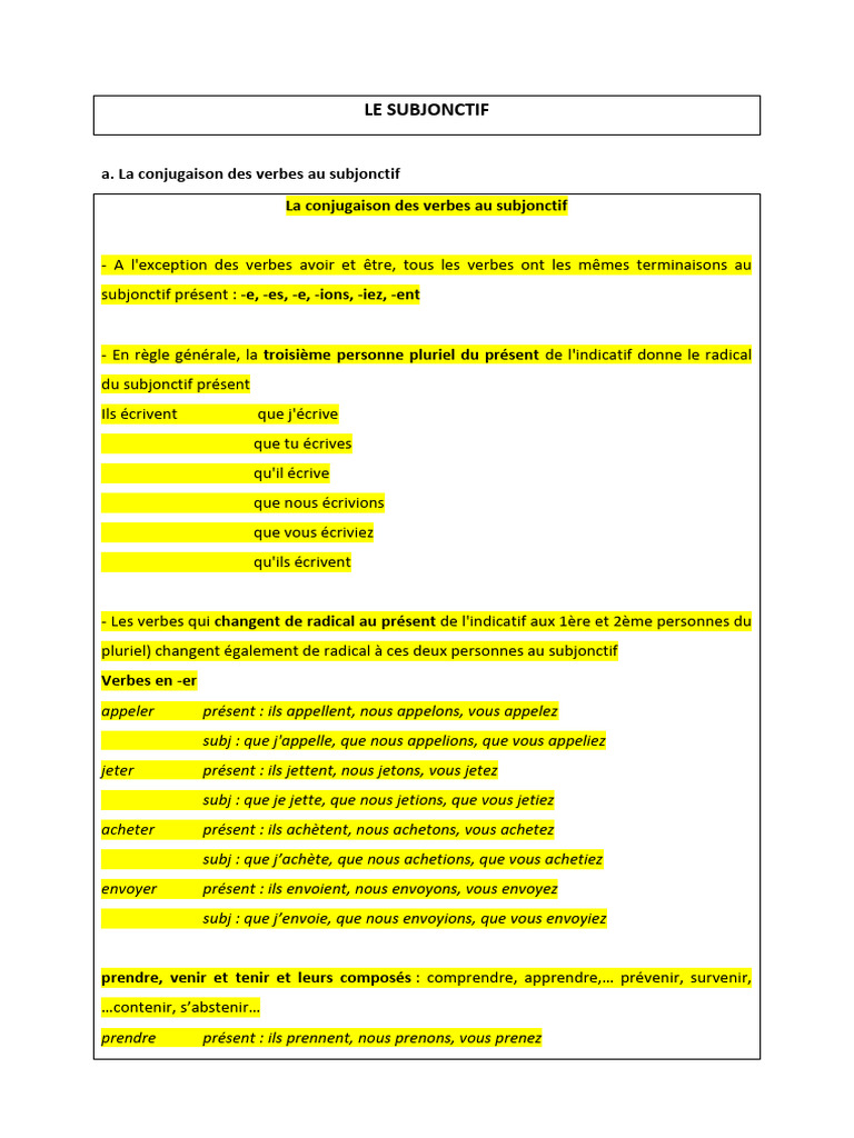 Conjugaison du subjonctif présent | PDF | Verbe | Mécanique du langage