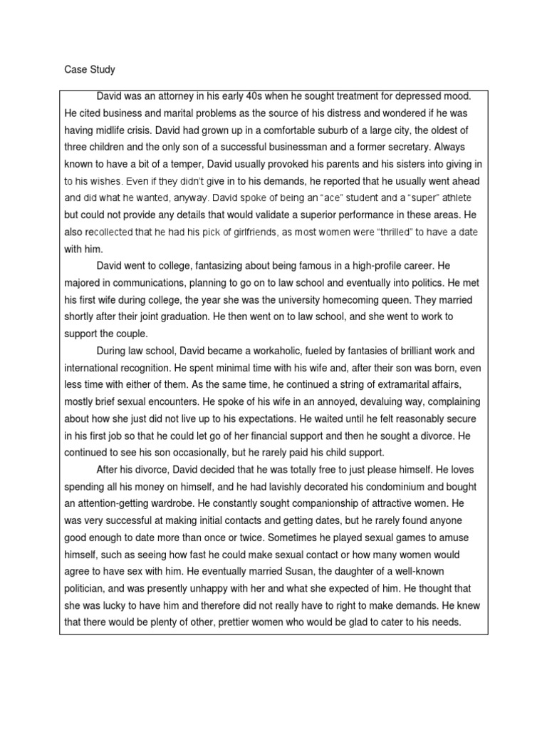 David's Narcissistic Personality Case Study | PDF | Narcissism ...