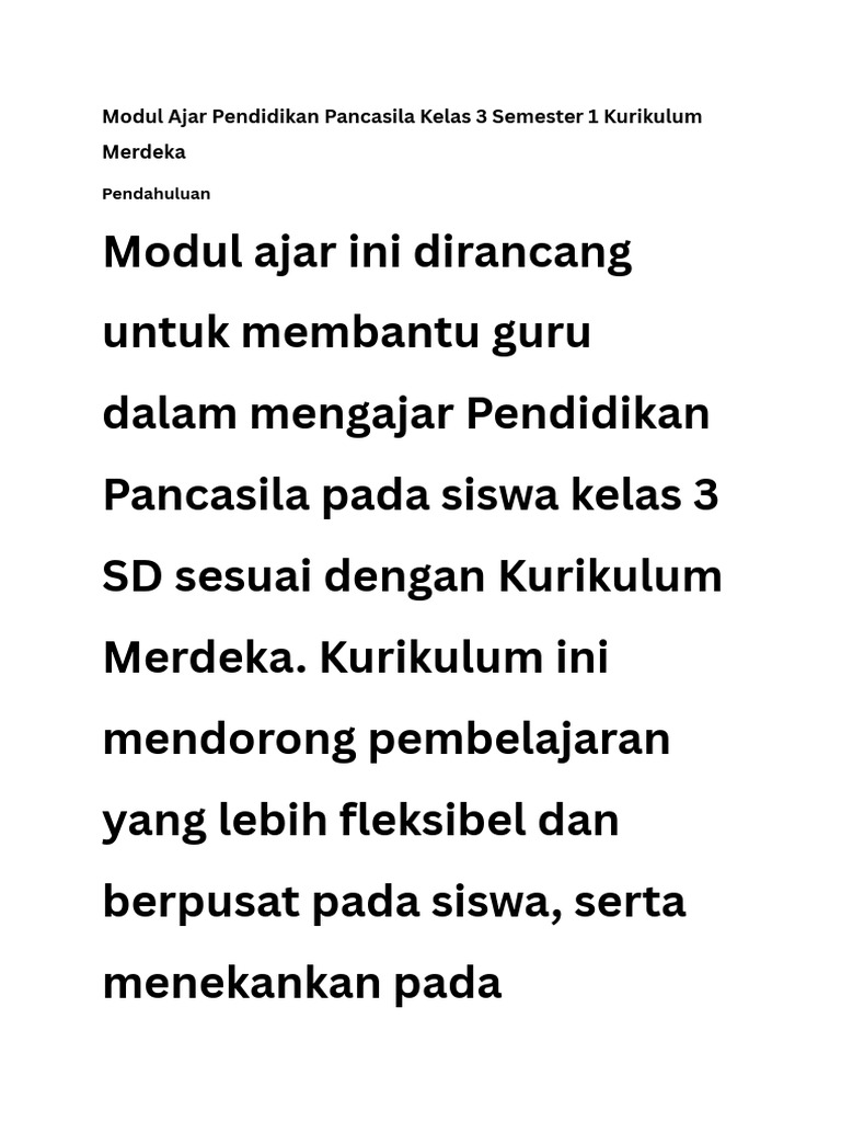 Modul Ajar Pendidikan Pancasila Kelas 3 Semester 1 Kurikulum Merdeka | PDF