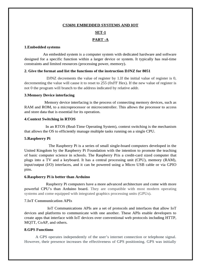 CS3691 Embedded Systems & IoT Overview | PDF | Process (Computing ...