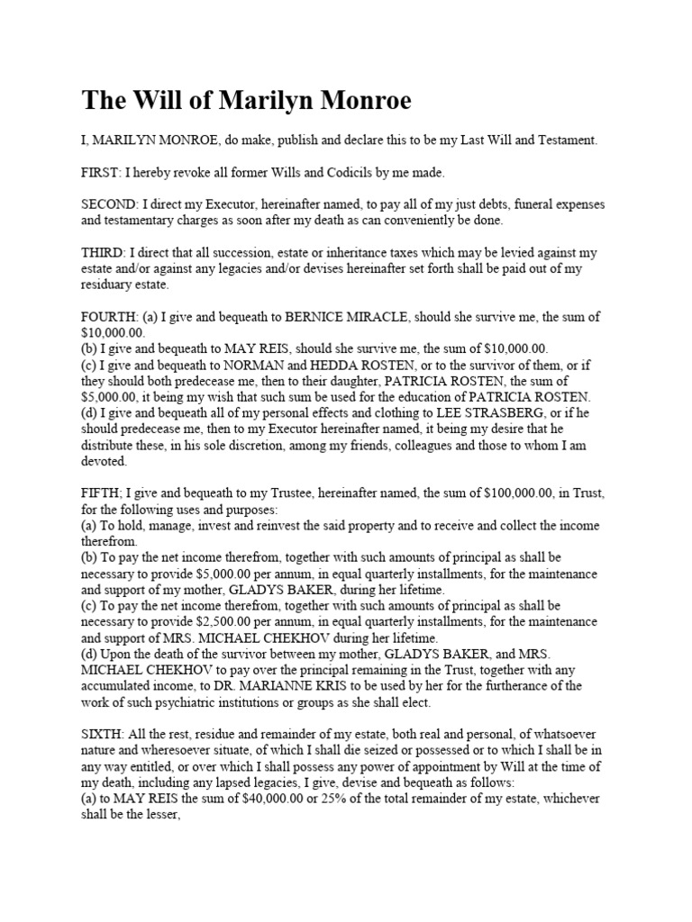 The Will of Mariyln Monore | PDF