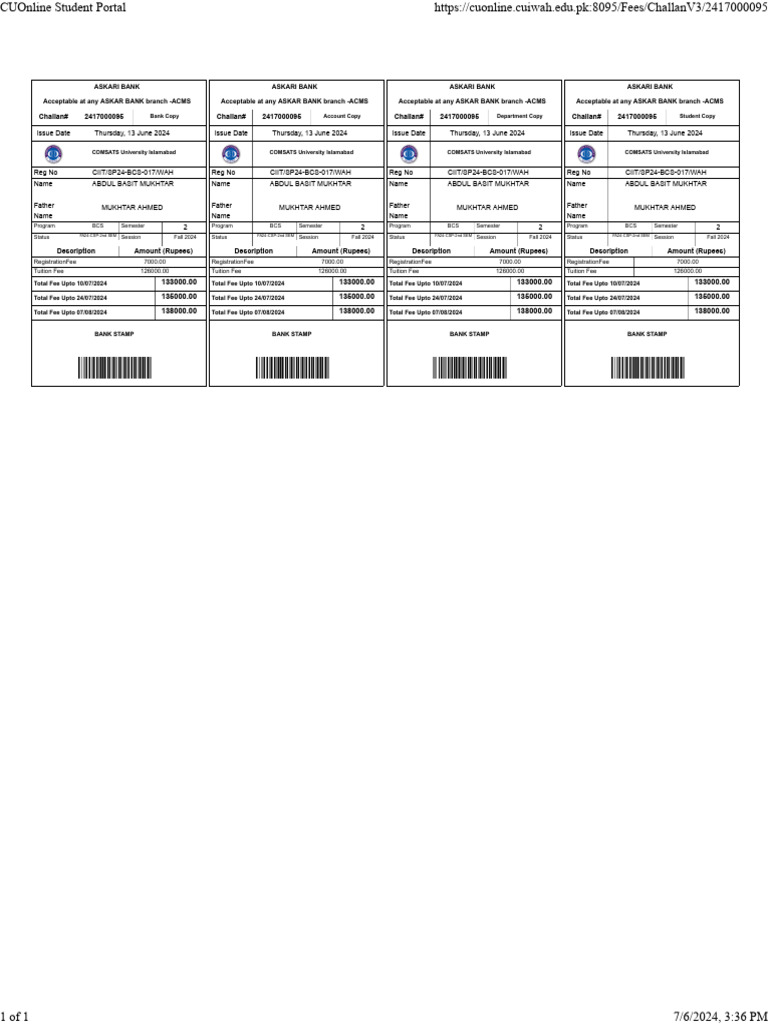 Abdul Basit Fees 2nd Semester | PDF