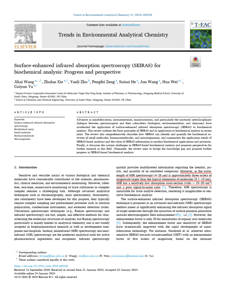 Surface-Enhanced Infrared Absorption Spectroscopy (SEIRAS) For | PDF