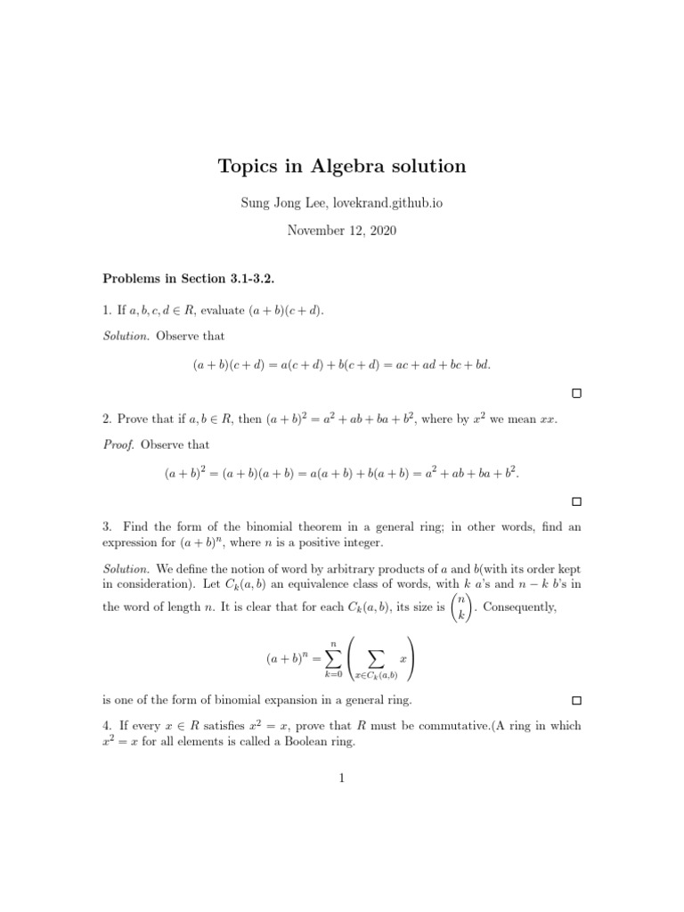 Herstein Algebra Solutions Overview | PDF | Ring (Mathematics) | Numbers