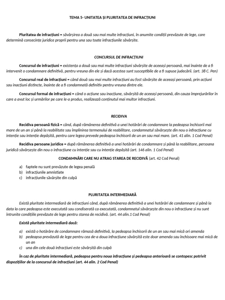 Unitatea Si Pluritatea de Infractiuni Penal | PDF